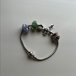 Pandora Silver and Blue Charm Bracelet